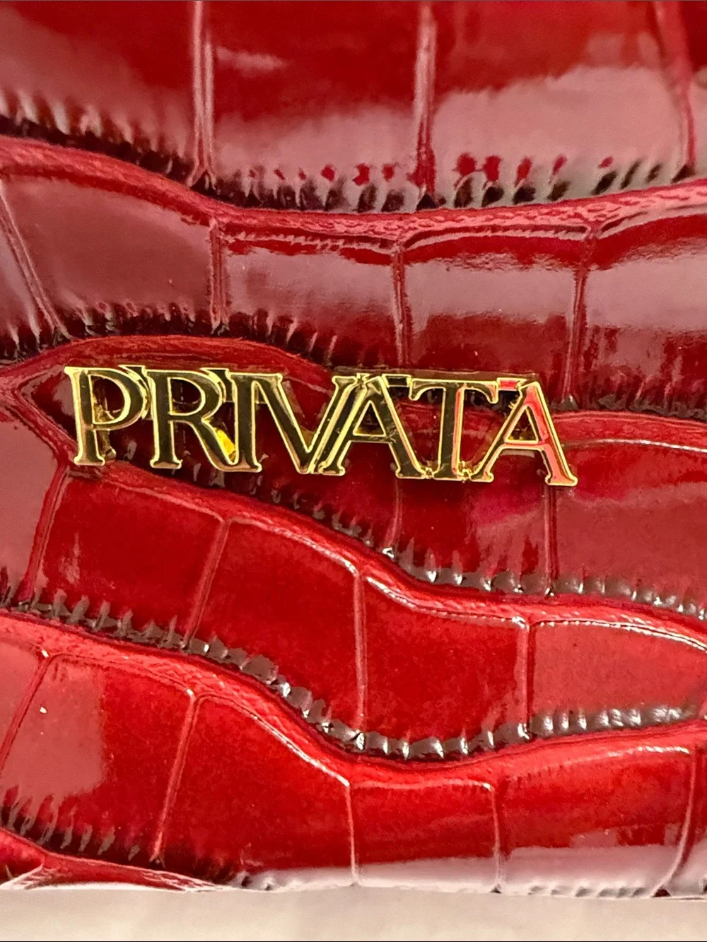 Privata Red Croc-Embossed Shoulder Bag